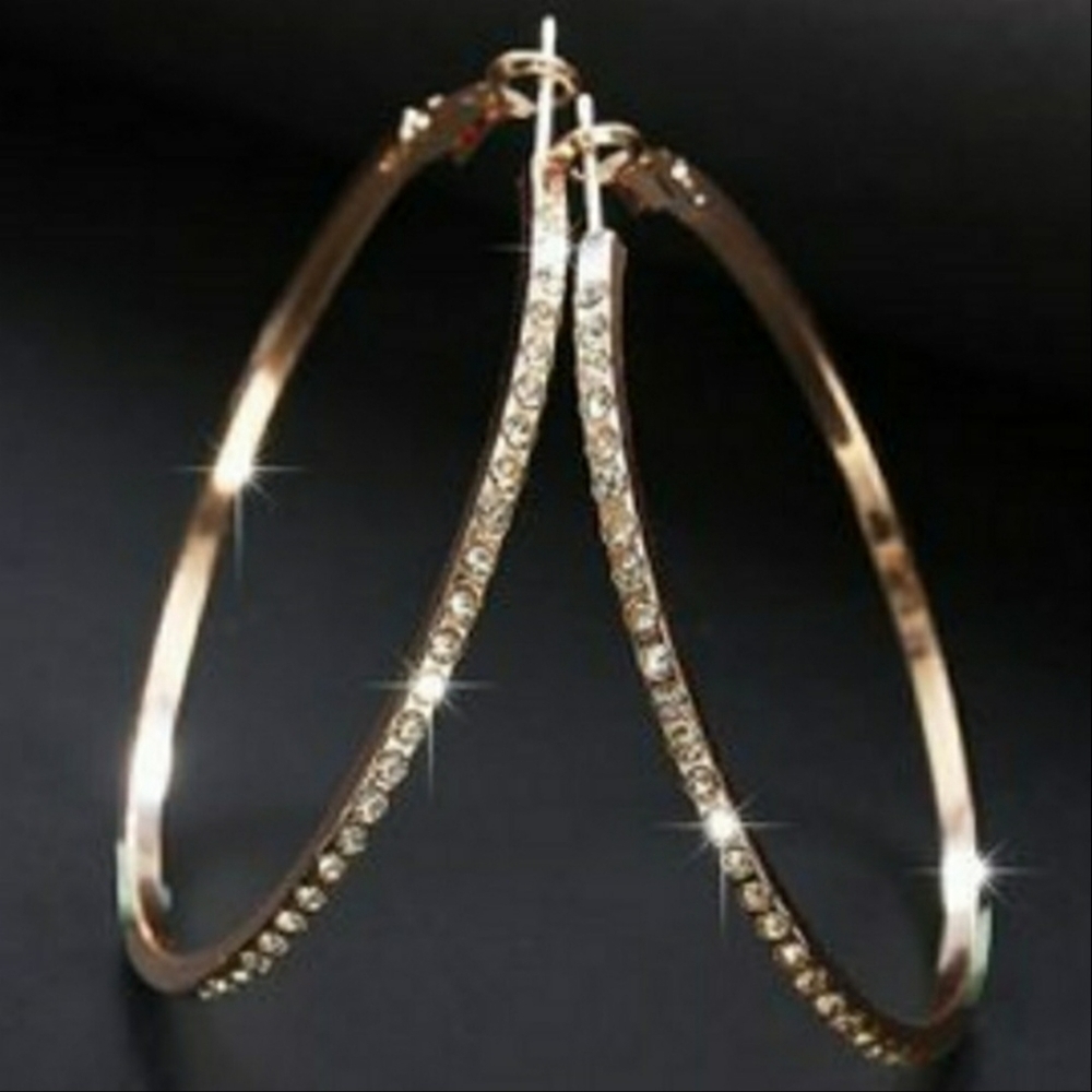Gold Tone Rhinestone-encrusted Hoop Earrings - Picture 7 of 9